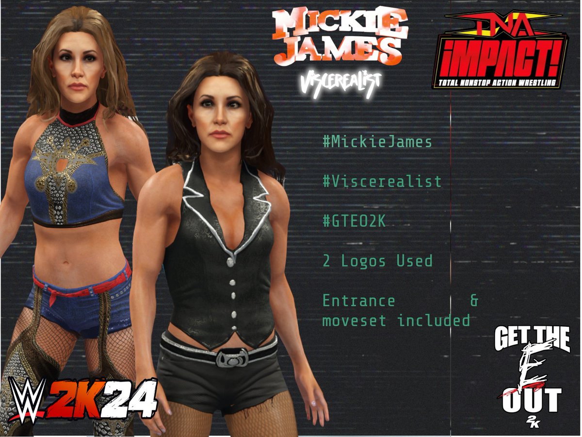 Viscerealist's tweet image. Hardcore Country @MickieJames is now on #WWE2K24 CC as part of @GTEO2K Impact Pack!
Credt to @L2kgames for uploading the hair volumising necklace 🙏💜
#MickieJames #Viscerealist #GTEO2K