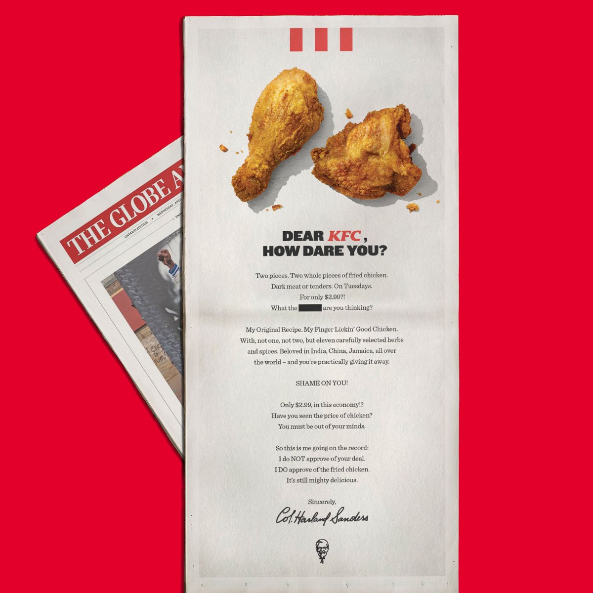 This is a really good print ad. Not that I’m advocating for fried chicken. <a href="/kfc/">KFC</a> #Advertising <a href="/adage/">Ad Age</a> <a href="/Marketing_Mag/">Marketing Magazine</a>