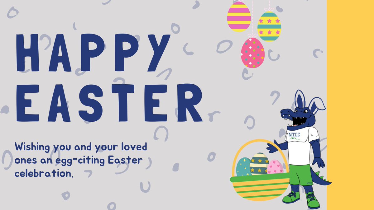 NTCCgators's tweet photo. 🌷🐰 Happy Easter from all of us at NTCC! 🐣🎉 May your day be filled with joy, laughter, and plenty of sweet treats. Wishing you a wonderful celebration surrounded by loved ones! 🐇💐 #HappyEaster #EasterCelebration #SpringTimeFun https://t.co/b9Qz7KGx8b