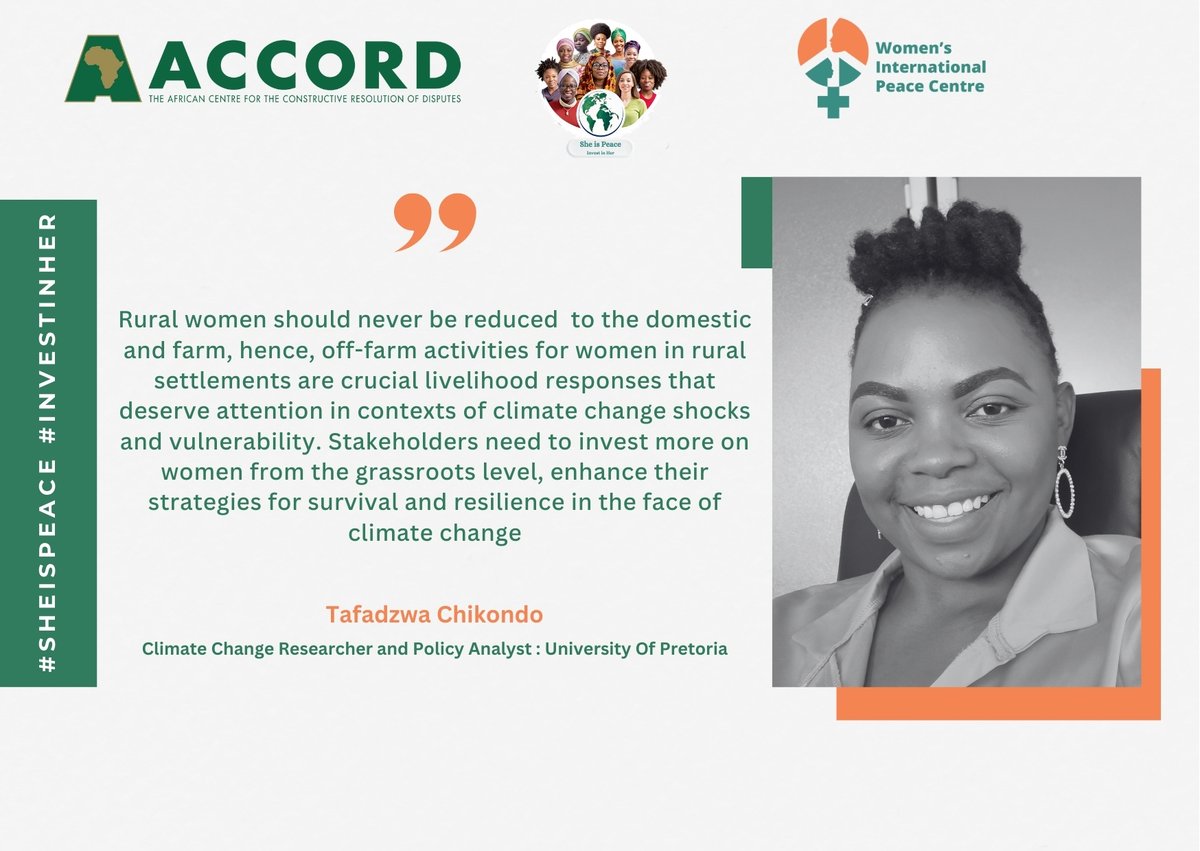 ACCORD_online's tweet photo. Addressing #climatechange not only mitigates environmental risks but also fosters peace by promoting development. As we wrap up International Women's Month, let's not forget to invest in grassroots women working towards mitigating climate change. #SheisPeace #InvestinHer #IWD2024 https://t.co/qO94rCuDT6