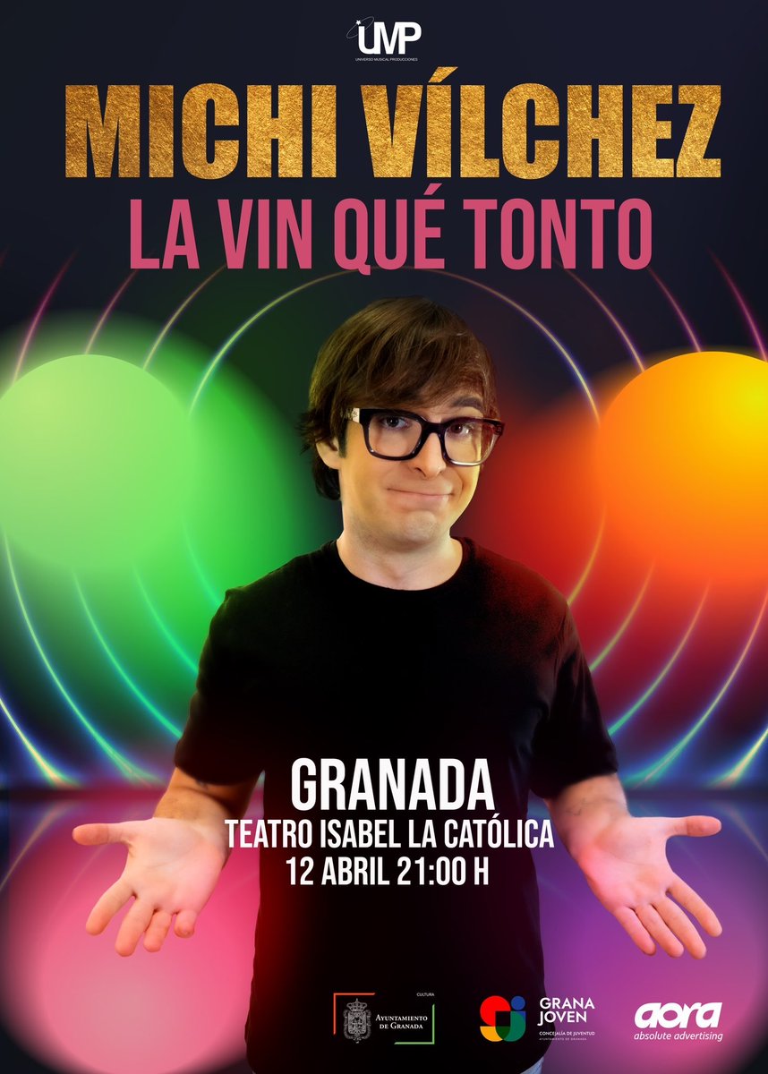 ¡#Granada te espero en el teatro ❤️!

El próximo 12 de abril no te pierdas mi nuevo show LA VIN QUÉ TONTO en el Teatro Isabel La Católica a las 21:00 h.

Más de 50 personajes sobre el escenario. Vente a reír y cantar conmigo. 

Entradas en 👉🏻 michivilchez.com

<a href="/aytogr/">Ayuntamiento de Granada</a>