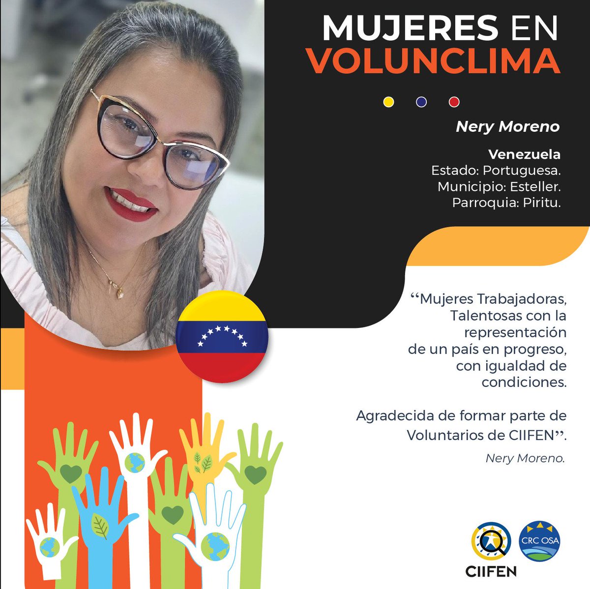 ciifen's tweet photo. Hoy es un día especial en el que honramos a 5️⃣ mujeres excepcionales que forman parte de la red VolunClima. Su dedicación y pasión son un ejemplo para todos nosotros. #VolunClima 🌍👏(Hilo 1/2) https://t.co/PrCtsBoVR4