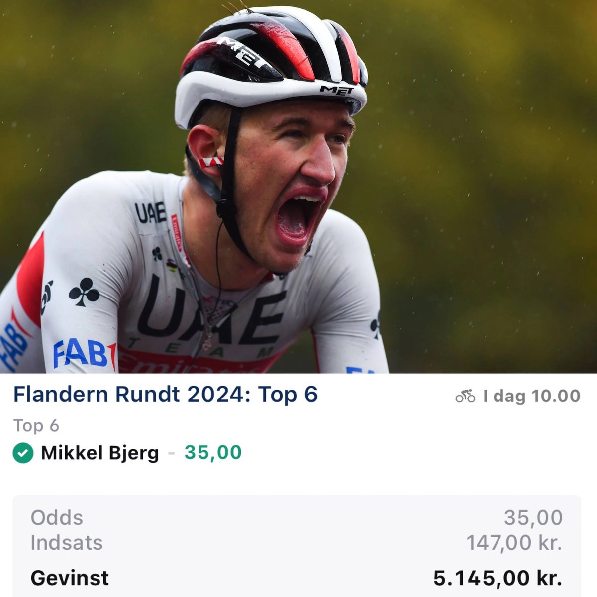 BJERG MIKKEL! 💪🏻🤩🚀🧨🇩🇰
#RondeVanVlaanderen