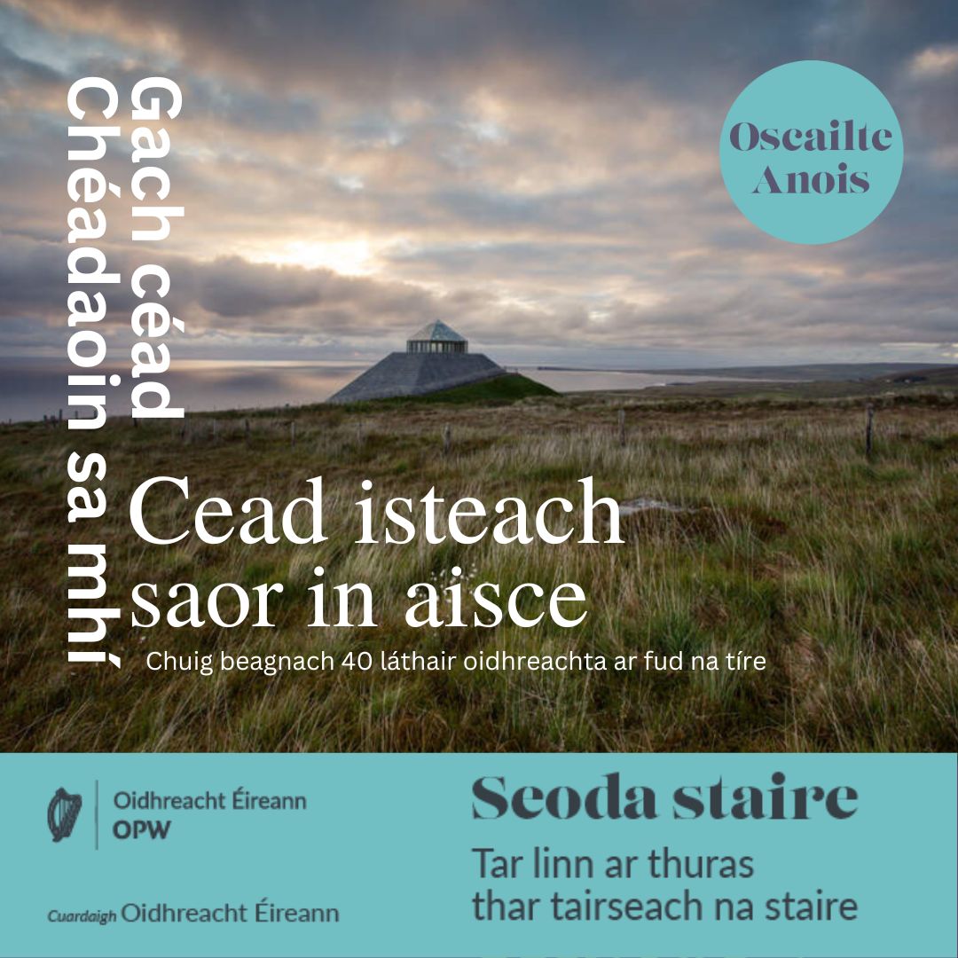 Dé Céadaoin Saor in Aisce - Céide Míle Fáilte! Ar an gcéad Chéadaoin de gach mí, tairgeann go leor Láithreán Oidhreachta OOP Cead Isteach Saor in Aisce do chuairteoirí neamhspleácha/aonair agus do theaghlaigh. An liosta: heritageireland.pulse.ly/xh7xocqzat