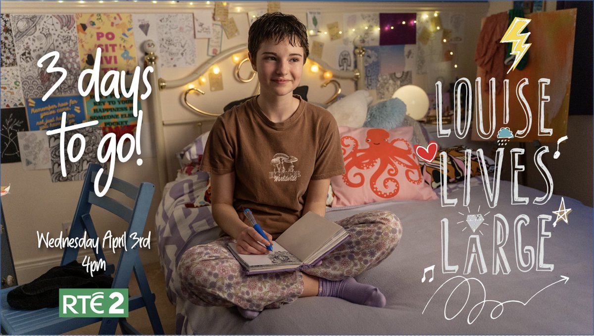 Only 3 days left to go before #LouiseLivesLarge debuts on @RTE2! Save the date for 4pm on Wednesday April 3rd to see Louise's story, created and written by Carol Walsh, co-written by @SianNiMhuiri and @richieconroy, and directed by @ruth_treacy and Laura Van Haecke!