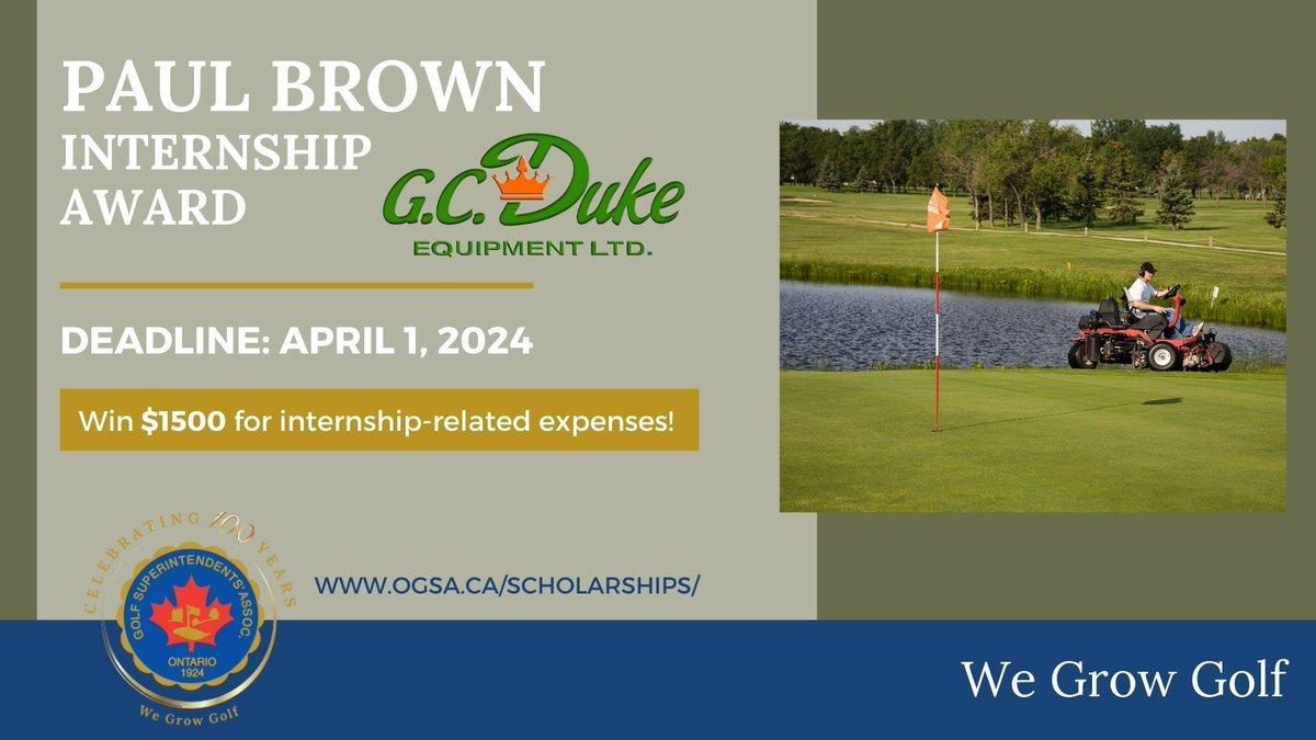 The Paul Brown Internship (in partnership with <a href="/gc_duke/">G.C. Duke Equipment</a>) application deadline is TOMORROW! Turfgrass students – don’t miss the chance to win $1500 to go towards your upcoming internship ventures! 

Apply now: buff.ly/3VmJ2zh