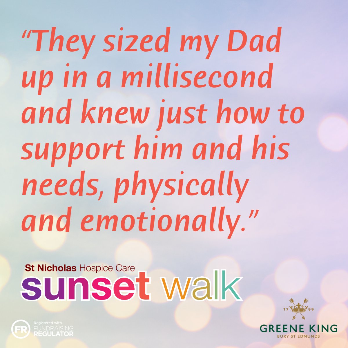 'They treated him with such dignity and compassion, and nothing was ever too much.' Thank you, Lucy, for sharing your story with us. She's walking in memory of her dad at our Sunset Walk on 22 June. Learn more: stnicholashospice.org.uk/fundraising-ev… #SunsetWalk #GreeneKing #earlybird2April