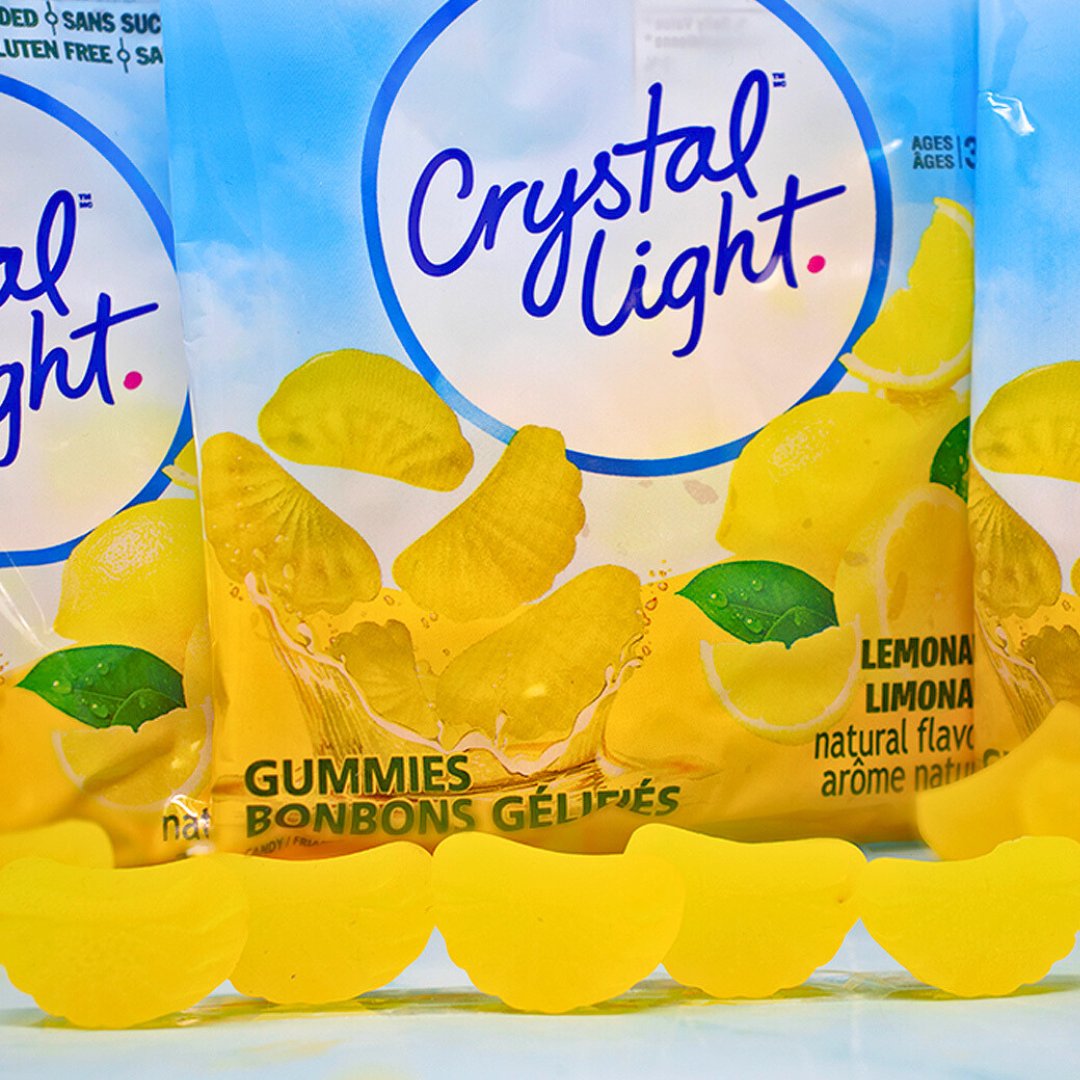 Your favorite water flavors now as a delicious Gummy! Crystal Light Gummies available in wild strawberry, cherry pomegranate, lemonade and raspberry lemonade #crystallight #wildstrawberry #cherrypomegranate #lemonade #raspberrylemonade #gummy #candyfunhouse