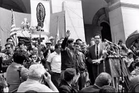 This Day In History: On Easter Sunday in 1966, Cesar Chavez led the Delano grape pickers' strike to the steps of the California Capitol in Sacramento after a 300-mile, 25-day pilgrimage from Delano to Sacramento. #NationalChavezCenter