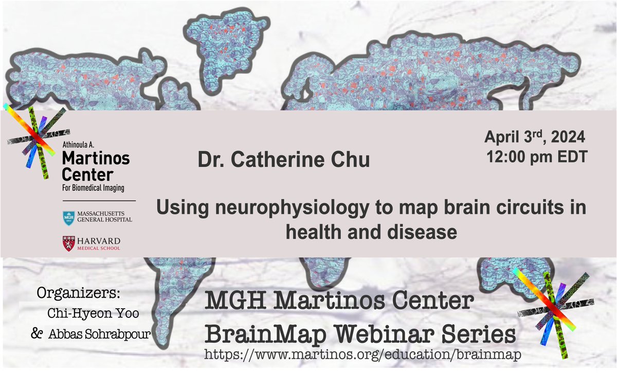 Join us Wednesday April 3rd, 2024 at 12 pm EDT for an exciting BrainMap Webinar 🧠🗺️🧠 @MGHMartinos by Catherine Chu, MD - MGH, Harvard Medical School Webinar link: martinos.org/event/brainmap… Contact organizers for info: @abbas_neuro @cx290_martinos