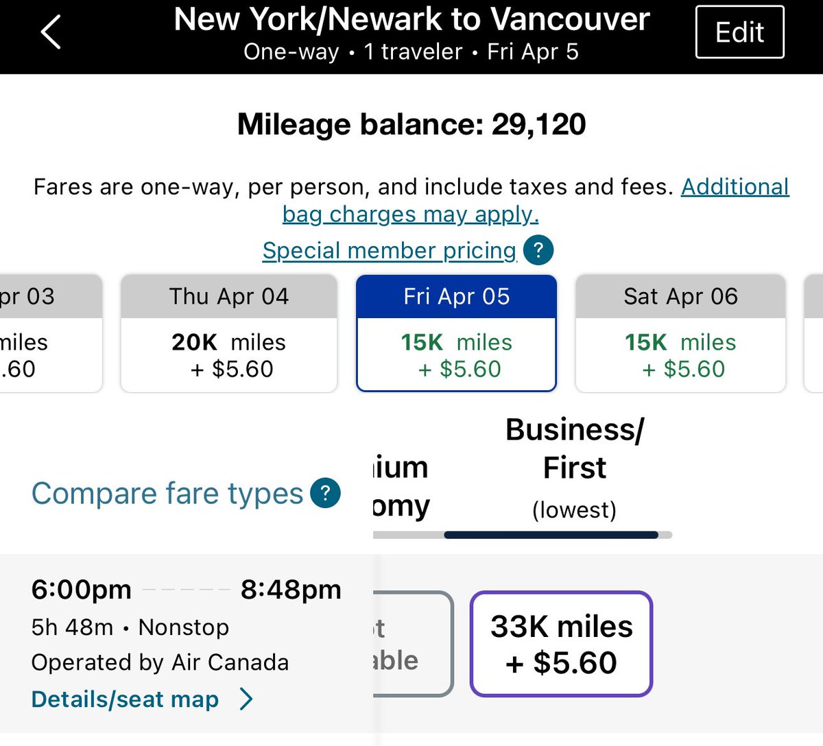 spotwithmelvin's tweet photo. Waited until the last minute for Air Canada to release a saver award seat. 

Ended up booking it for 30k United miles + $5.60, which was a steal. https://t.co/cXn6Co3awZ