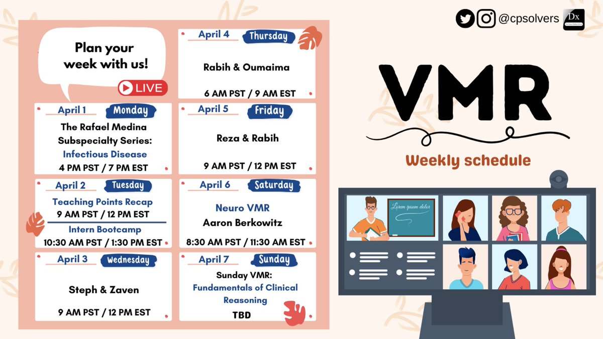 #MedTwitter - Plan your week with us! We have an exciting week ahead here at Clinical Problem Solvers. Join our live sessions for free using the link➡️ bit.ly/31LWIKg