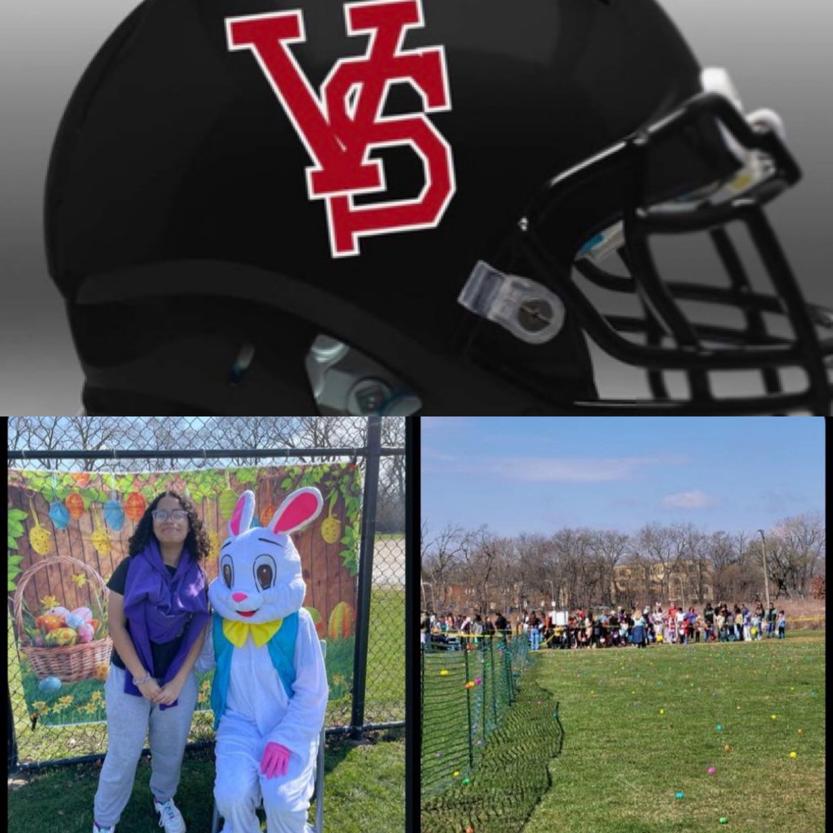 Our Softball and Football Panthers working together to show love for the community by volunteering for the Easter Egg event at Eugene Field Park. Great time was had by all! Happy Easter! 🐰 @von_athletics @VonSteubenMSC @VonAdmissions @VonCollege @CPLAthletics @CPLFCA