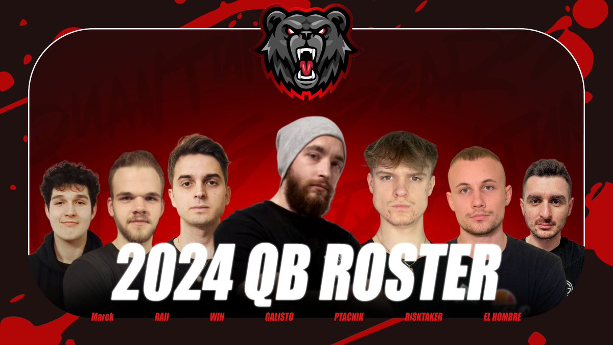 Here is our roster for 2024 🔥

⚔️<a href="/QBWin255/">MRC Win</a> 
⚔️<a href="/GalistoCOC/">QB Galisto</a> 
⚔️@PTomancik 
⚔️<a href="/CulkaMarek/">Marek Culka</a> 
⚔️@barcic_arnold 
⚔️<a href="/risktakergod/">QB Risktaker</a> 
⚔️#QB_Raii

Special thanks to <a href="/AcrylosGFX/">Acrylos</a> for helping with the graphics 💪