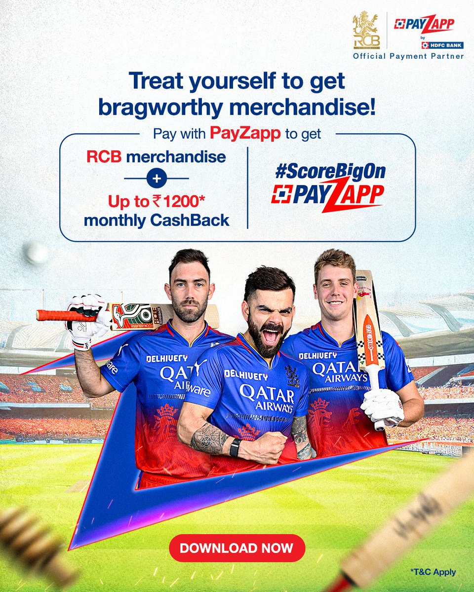 You know you're in for a feast when you pay and score points with PayZapp to get RCB merchandise and up to ₹1200* monthly CashBack. Download the App by clicking the link below and participate in the #ScoreBigOnPayZapp contest now! v.hdfcbank.com/payzapp/index.… #HDFCBank…