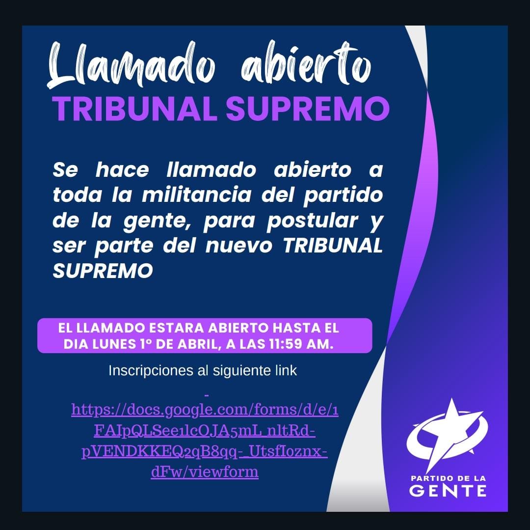Partido De La Gente Region Valparaiso Oficial (@pdgvalpo) on Twitter photo Si quieres ser parte del Tribunal Supremo del <a href="/ChilePDGcl/">Partido de la Gente Oficial 🇨🇱</a> aqui te dejo el formulario para que puedas postular
docs.google.com/forms/d/e/1FAI… Si quieres ser parte del Tribunal Supremo del <a href="/ChilePDGcl/">Partido de la Gente Oficial 🇨🇱</a> aqui te dejo el formulario para que puedas postular
docs.google.com/forms/d/e/1FAI…