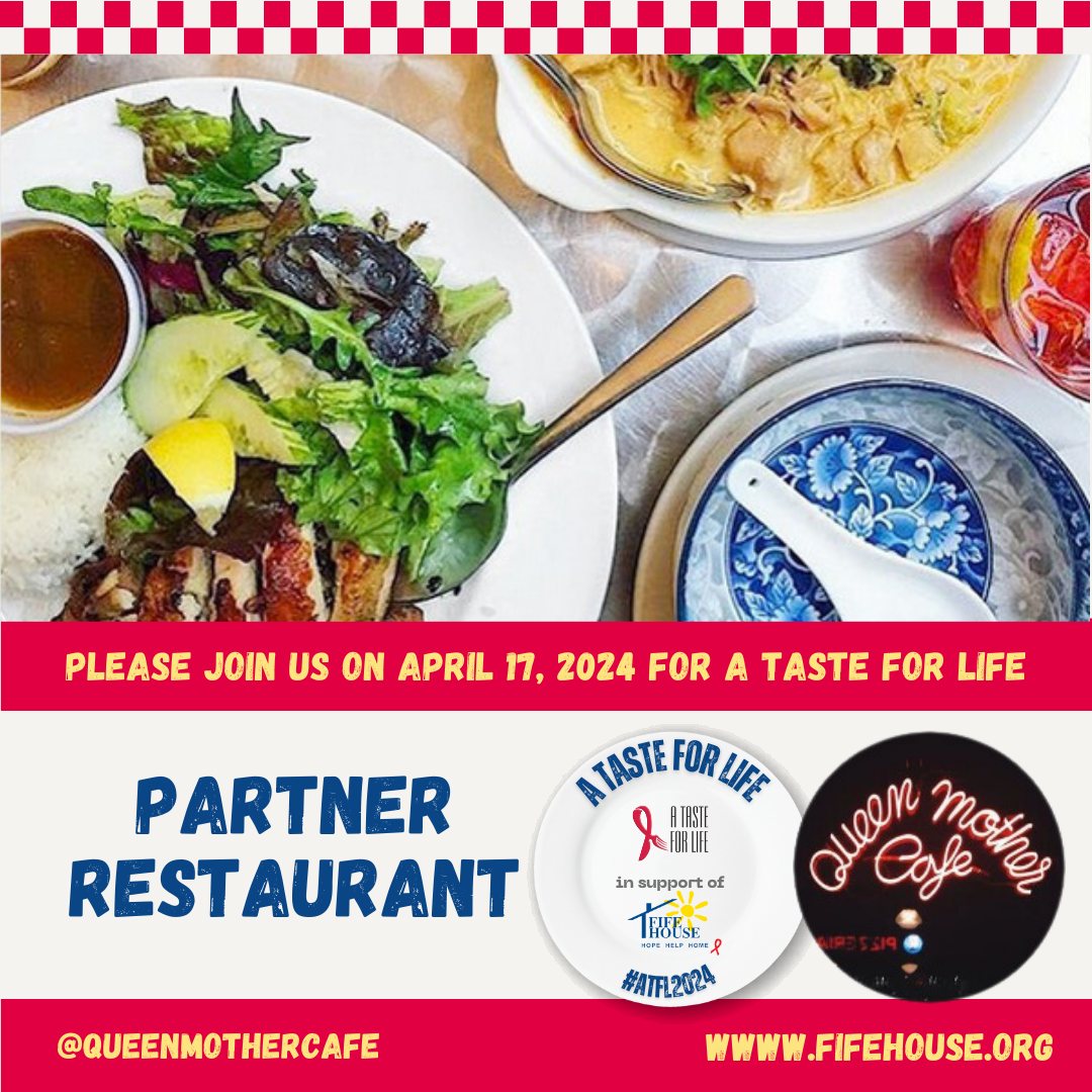 On April 17, 2024 @QueenMotherCafe is graciously donating a portion of their proceeds to support Fife House. Your meal at QMC will help provide supportive housing and services for vulnerable community members & families living with HIV/AIDS. Join us! fifehouse.org/events/a-taste…