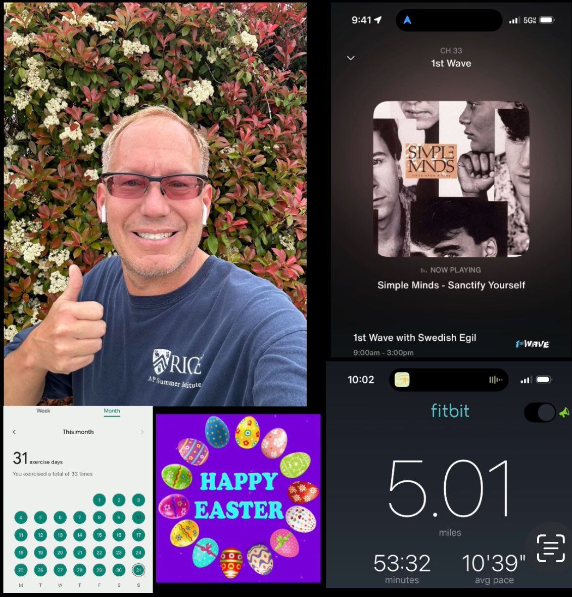 Cheers and #HappyEaster all! -> 5️⃣miles & “Sanctify Yourself”! A very well played song on this #Easter #Sunday by the great @SwedishEgil on @1stwave! I ran all 31 days this month as we close out March… On to #April 👍👍✌️🏃‍♂️🏃‍♂️🎶 🐇 5️⃣ #run #running #runchat #fitness @fit_leaders