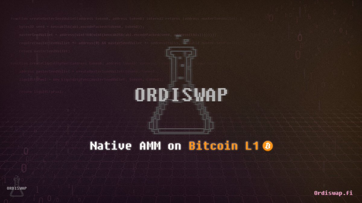 OrdiswapLabs's tweet photo. 💡 Solving the cold-start problem in Bitcoin DeFi

There is an undeniable explosion of #BTC-native assets and metaprotocols on the L1, but what is the next big frontier that needs to be cracked?

A recent report from @CertiK lays out the cold-start problem:

→ The widespread adoption of these new protocols and surge in inscriptions results in natural user demand to trade the tokens
→ But, centralized exchanges don't list tokens until they achieve a certain level of popularity or trading volume

🧪 Ordiswap solves this by porting over the Uniswap v2 logic to Bitcoin, enabling seamless native swaps, permissionless pool creation and liquidity provision on the native layer

Keep an eye out for our v3 launch, anon 👀

Full report: https://t.co/8MIZFYHlYH