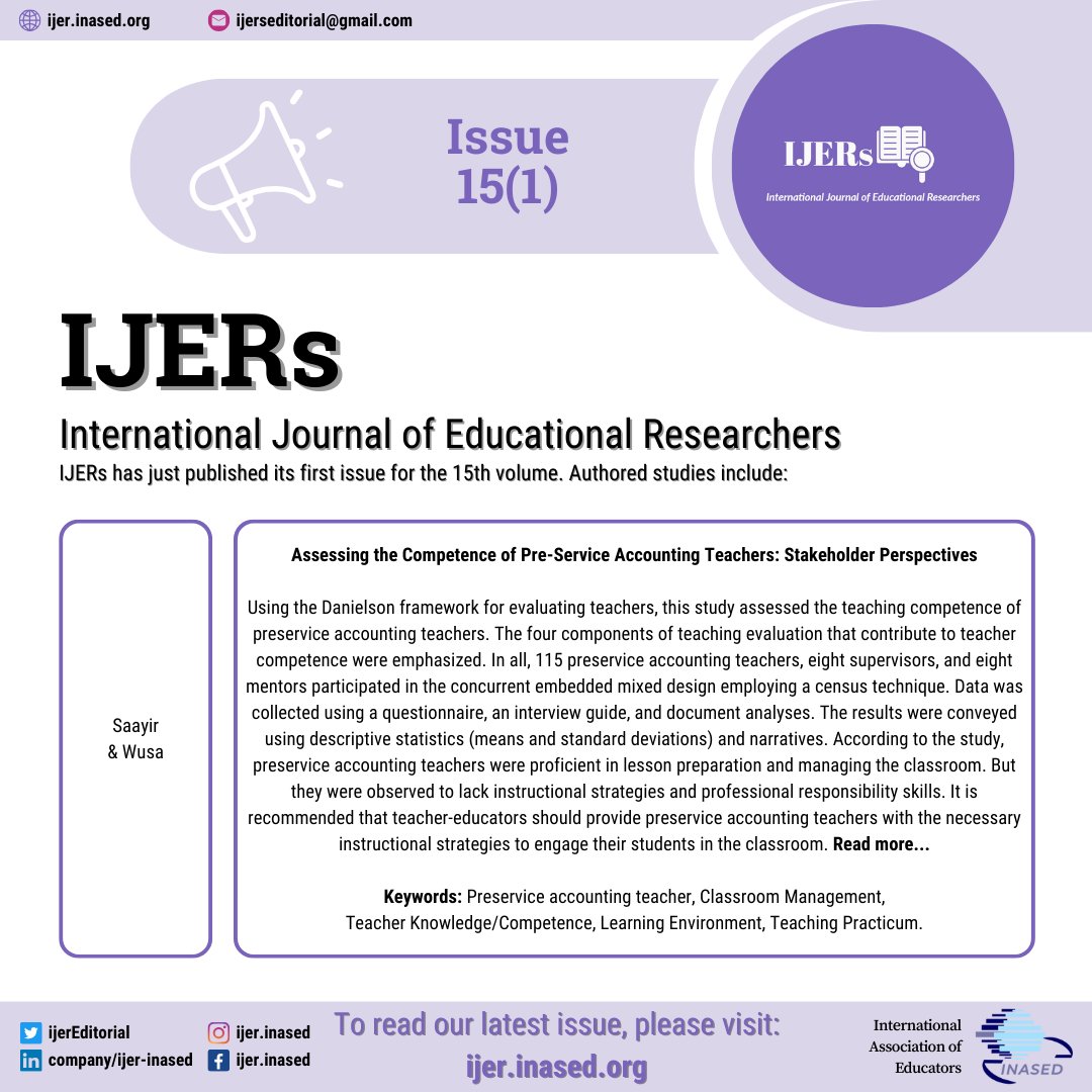 IJERs has published its first issue for the 15th volume in December!    
🌐 ijer.inased.org 
#ijerinased #openjournal #openaccess #freejournal #article #journal #research #researchpaper #researcharticle #conference #free #university #academia #academic #congress #inased