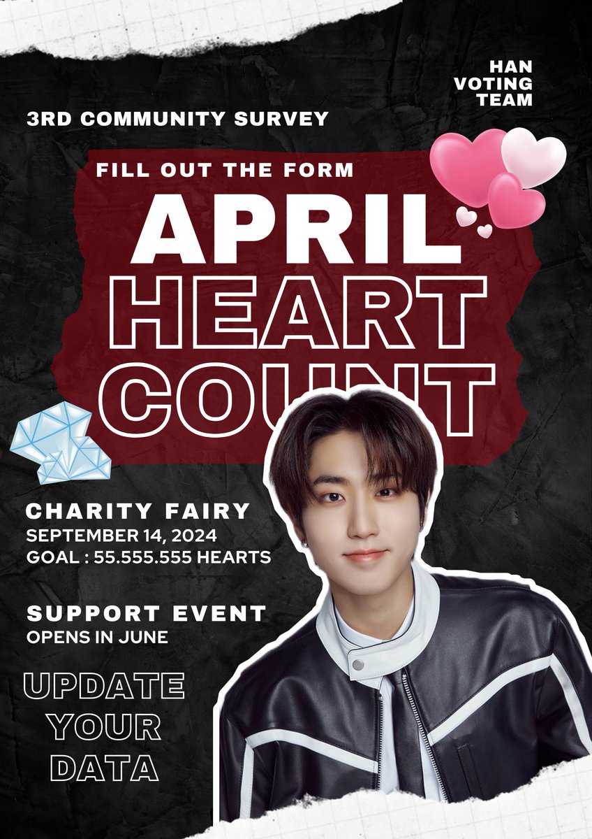 📢 3RD HEART COUNT ❤️💎 STAY! The 3rd heart count has been opened. If you want to participate in the HAN's birthday project in Choeaedol, please fill out the form and update your data Fill out the form here : 🖇️cutt.ly/a8jBk46