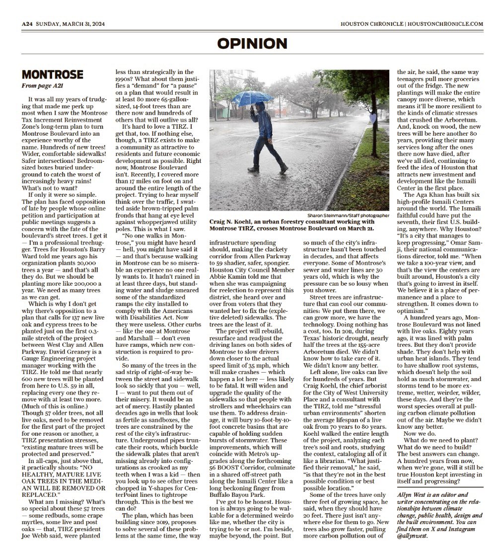 allynwest's tweet image. Today in @ChronOpinion I take the controversial position that more trees and fewer cars in time is better than fewer trees and more cars for now

Free link:

houstonchronicle.com/opinion/outloo…