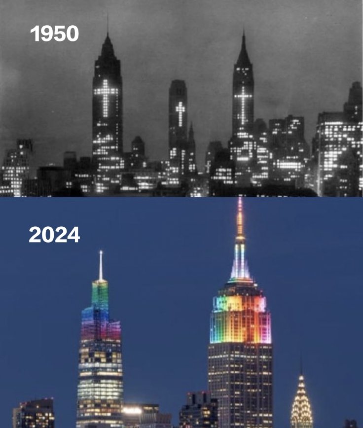 Starboy2079's tweet image. Picture of same spot of a US city of 1950 and 2024

How Deep State subverted the entire USA from traditional Christianity to Woke LGBTQ

This is what they are doing in all countries including India

West has gone, East save yourself from these Satanist