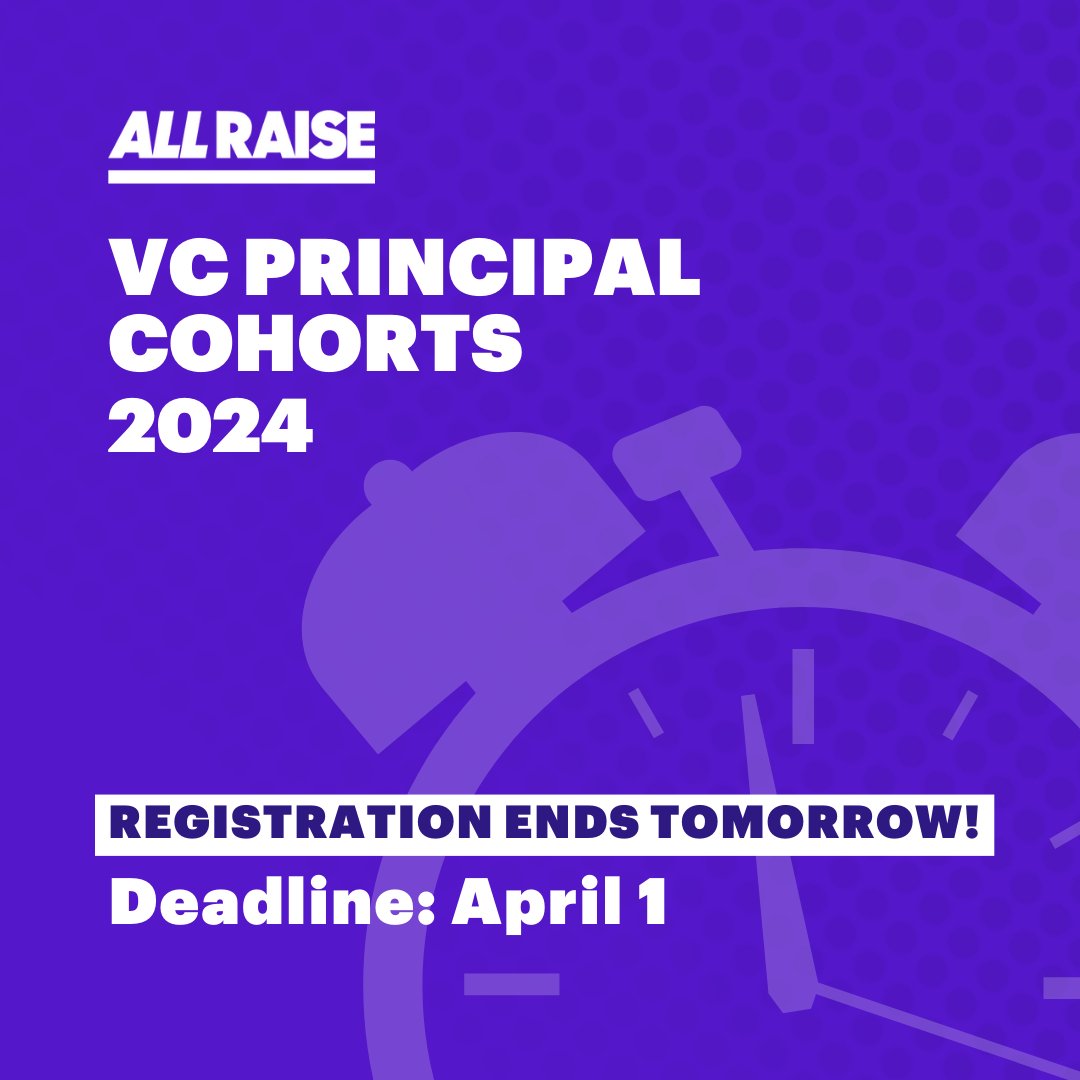 Build a tight-knit peer group of Principal-level #VCs by registering to join one of our 2024 VC Principal Cohorts! Registration ends tomorrow for this unique opportunity. ⬇️ c8yebifhxag.typeform.com/to/ExsWGkyV Email cohorts@allraise.org with questions.