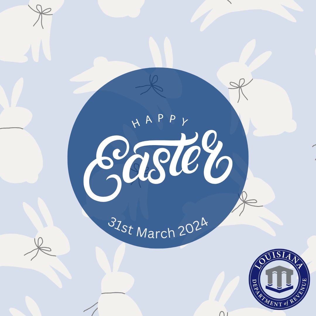 larevenue's tweet photo. Happy Easter from LDR! As a reminder our offices will be open Monday, April 1st for regular hours.
#louisiana #taxseason #lagov https://t.co/WBmASLSl4v