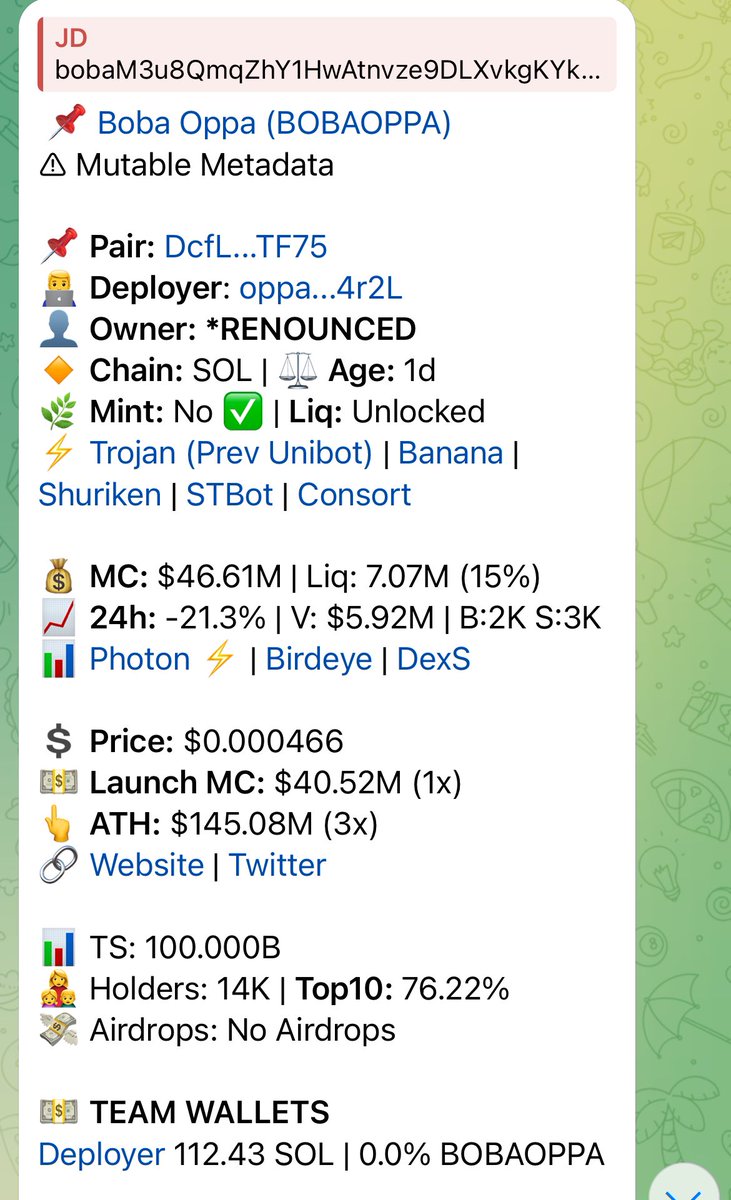 elcriptochalao's tweet photo. @ALBERT_NFT Bro, yo me quedaría fuera de un proyecto así… Mutable metadata, la liquidez sin bloquear, el top 10 con el 76% de los token… No me extraña que se esté saliendo la gente 😅 https://t.co/sOYdjLxkmC