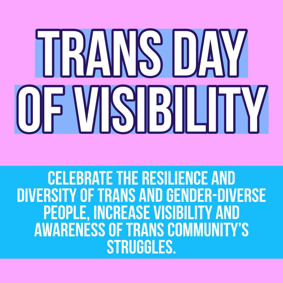 🏳️‍⚧️Trans Day of Visibility 🏳️‍⚧️
Today and every day, let’s commit to creating a world where Trans people are not just seen, but truly valued and respected. 

Resources: egale.ca/awareness/pron… 

#TransDayOfVisibility #TDoV