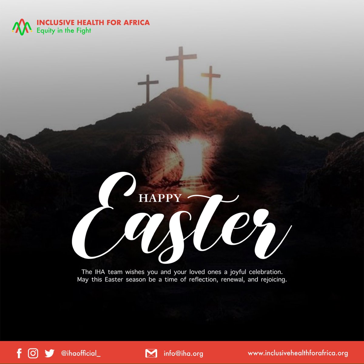 ihaofficial_'s tweet photo. We are wishing you a Happy Easter. Take a moment to reflect and rejoice for the renewal of life.
#Easter #InclusiveHealthAfrica #IHA #SRHRForAll #LeaveNoOneBehind
#HealthForEveryVoice #AccessToSRHR #srhrAfrica #HIV https://t.co/s9U16GA692