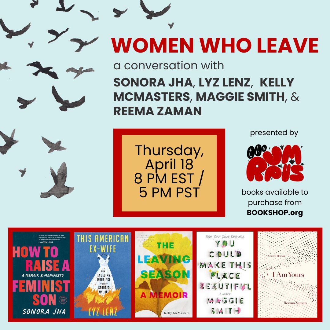 Join us April 18, 8 PM EST/5 PM PST for a virtual conversation and Q&A with @ProfSonoraJha, @lyzl, @maggiesmithpoet, & @ReemaZaman. Hosted by Kelly McMasters and presented by The Rumpus. Learn more and reserve your tickets at crowdcast.io/c/womenwholeav…