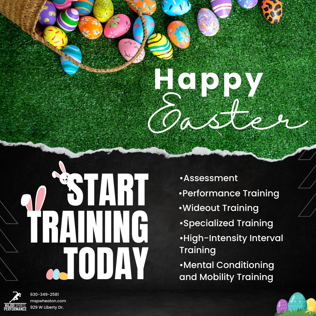 🐰🌟 Happy Easter from Major Sports Performance! 🌟🐰

Hop to mspwheaton.com to learn more and book your session today! 📅 Let's make this season one to remember!

#MajorSportsPerformance #TrainWithTheBest #HappyEaster 🥚🎉