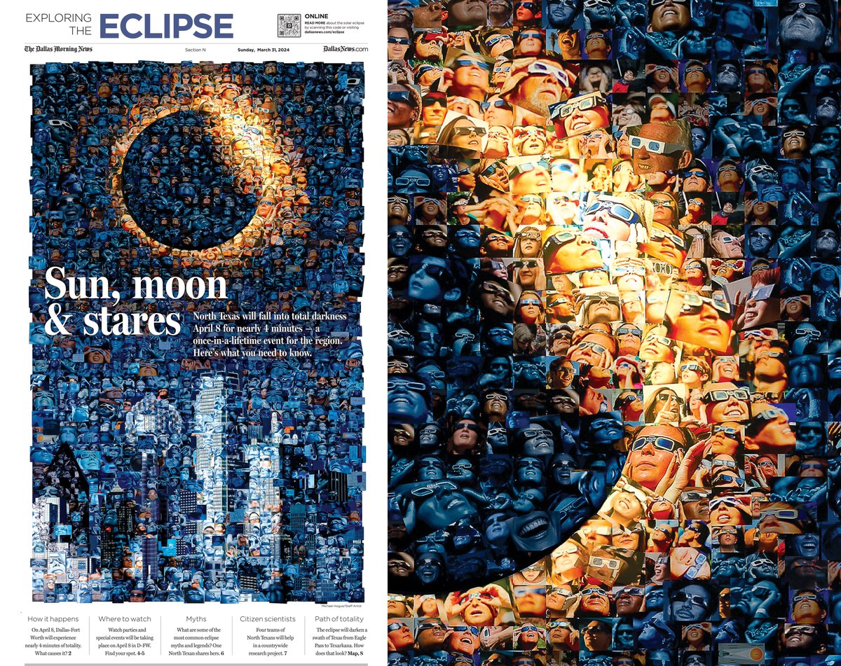 Special section in today's @dallasnews print edition. The cover art was composed from hundreds of photos of people looking up through eclipse glasses.