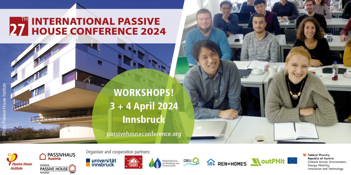 Still a few seats available at the work­shops in the run-up to the 27th International Passive House Conference and Exhibition! Join our #PassiveHouse experts on April 3-4 in Innsbruck. See you at the #27intPHC! passivhaustagung.de/en/workshops/