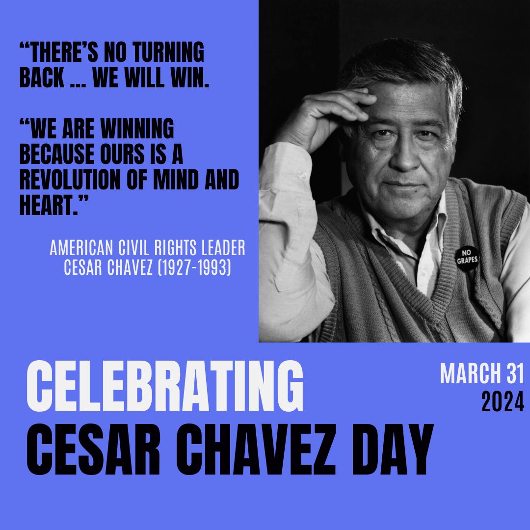 Today we remember a legendary champion for workers' rights. Cesar Chavez's work led to monumental change in how laborers are treated in the USA. Without him, much of our #WorkersRights legislation may not exist! #CesarChavezDay #SocialJustice #Solidarity ✊👷🌾