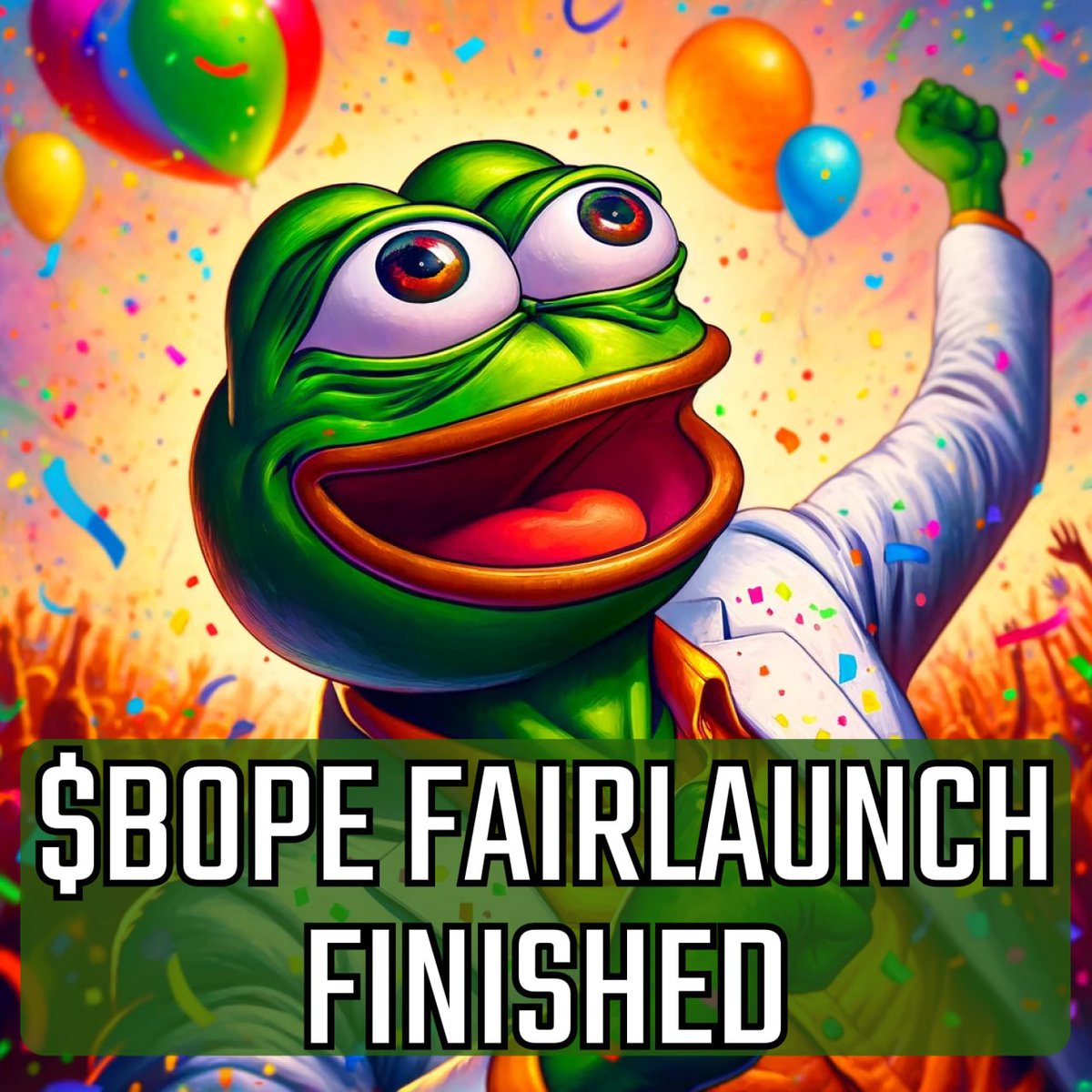 $BOPE Fairlaunch has finished and we raised 2813 SOL

Great results brothers! We will launch launch will be on Monday 1st April | 15:00 UTC 🐸🐸🐸

You can claim your tokens a little later guys here 

pinksale.finance/solana/launchp…