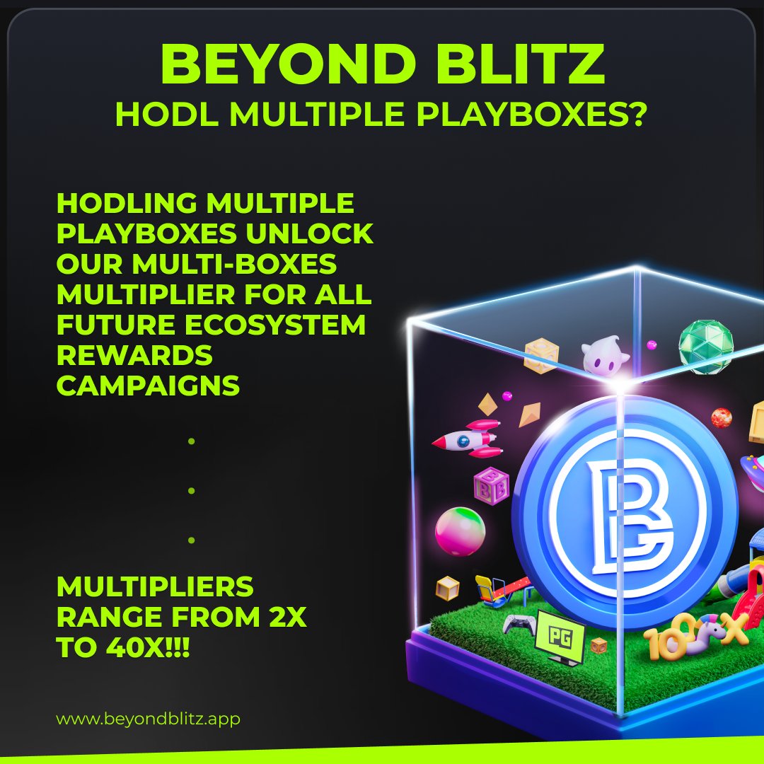 🚀 Maximize your rewards with the PlayBox Pass Multiplier! 🎮 Own multiple PlayBoxes? It's your time to shine! 🌟 More PlayBoxes = Bigger $BEYOND boosts 🌌 The sky's not the limit; it's just the view! #BeyondBlitz