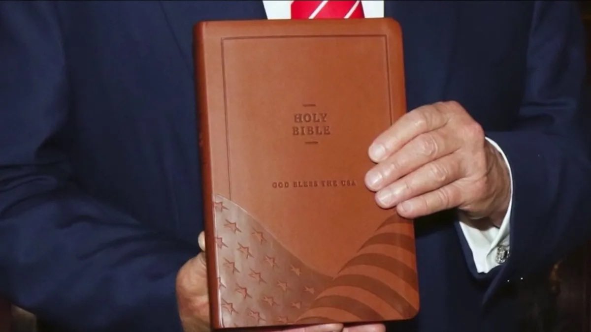 The American Flag should not be linked to the Bible in any way. Religion should not be exploited or commercialized for personal gain. Trump is not a religious idol, and those who revere him are engaging in idolatry, which is the fundamental sin of Christianity.