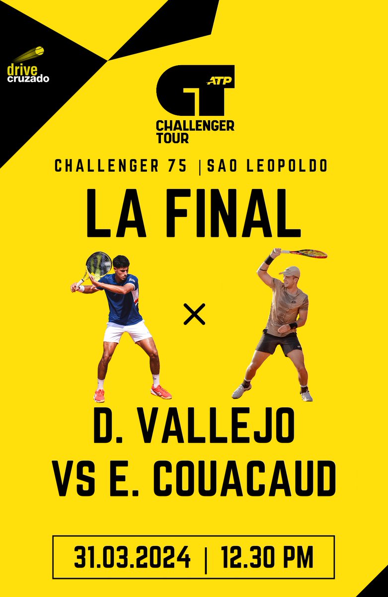 ATP Challenger 75 | São Leopoldo 🇧🇷 Desde las 12:30 hs se viene la final de singles con la presencia de Daniel Vallejo 🇵🇾. El partido lo pueden ver desde Challenger TV en el navegador o desde la app 'ATP WTA Live' en la pestaña 'Challenger TV'.