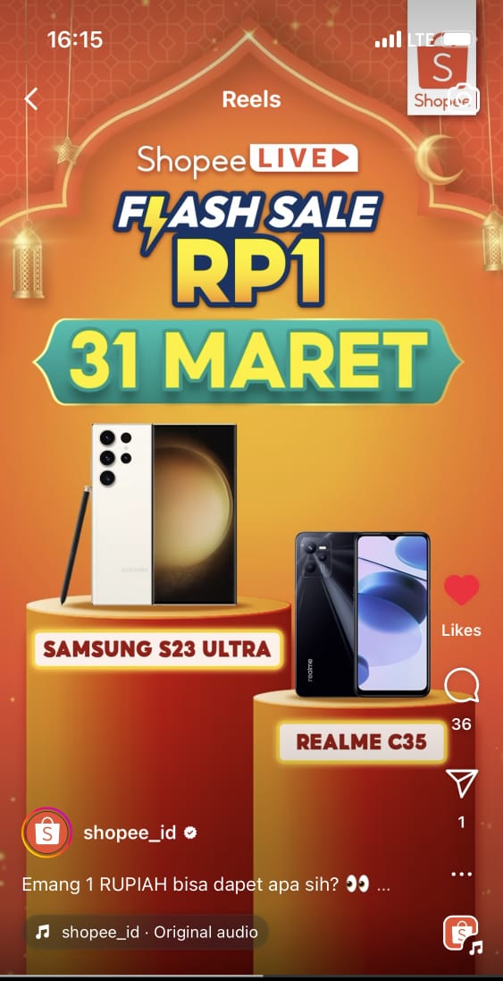 wah flash sale malam ini sangat luar biasa, sangat disayangkan kalau ga pada mantengin soalnya keren-keren banget barangnya apalagi ada #SamsungRp1diShopeeLIVE
shope.ee/6AGxobgm7H