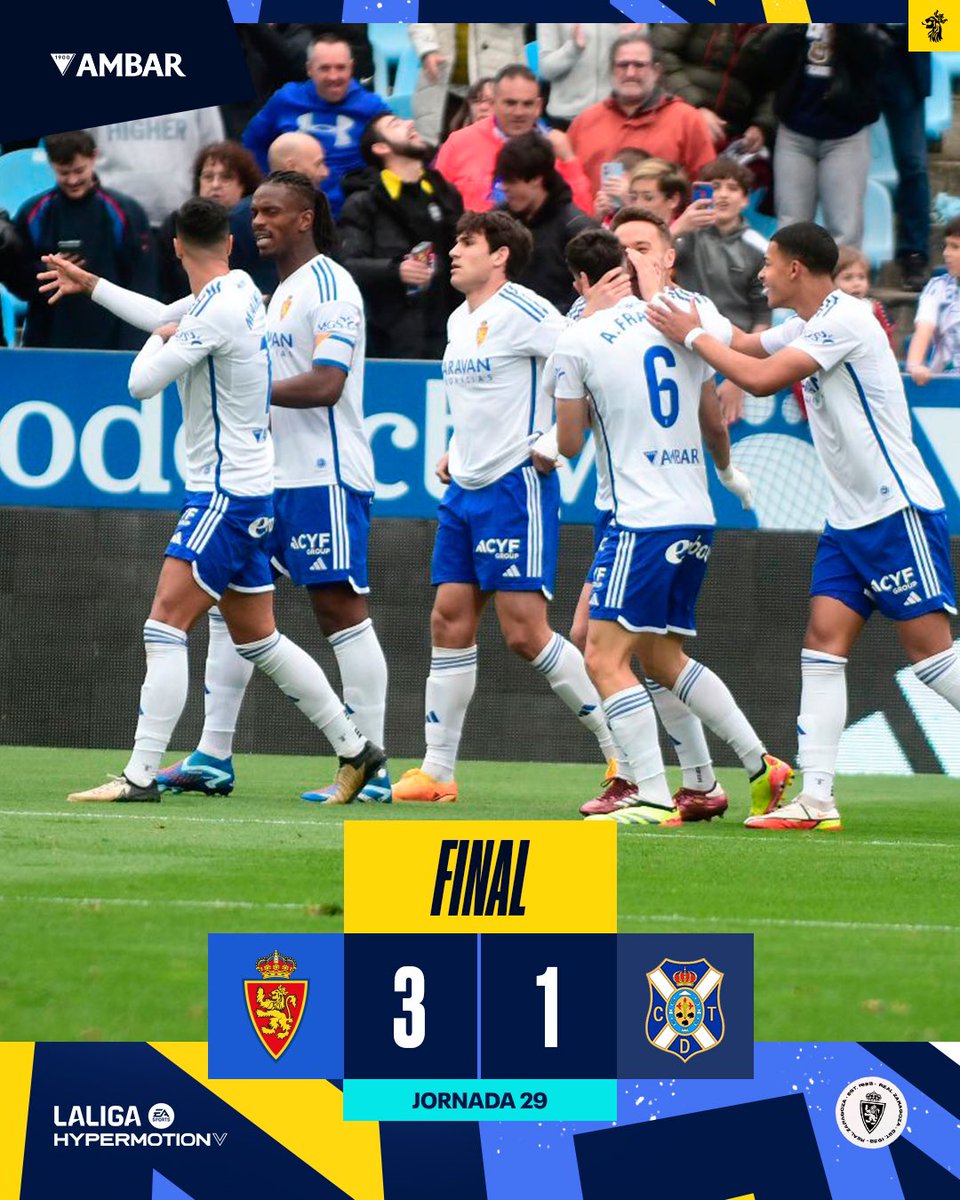 🔚 𝗙𝗜𝗡𝗔𝗔𝗔𝗟

🤩 ¡Gran victoria en casa!

💙 𝗩𝗔𝗔𝗠𝗢𝗢𝗦 🤍

#RealZaragozaTenerife 
#DefendiendoAlLeón 🦁