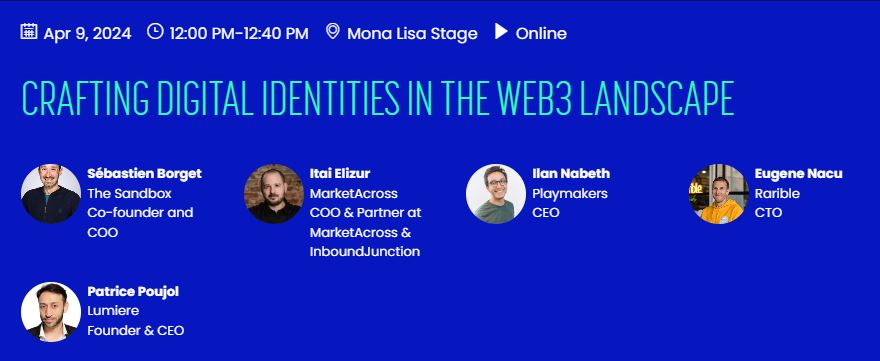 Building the agenda for my panel at @ParisBlockWeek about 'Crafting Digital Identities in #Web3' along @borgetsebastien of @TheSandboxGame, @ilannabeth of @PlayMakersco and @EugeneNacu10413 of @rarible Have any ideas for interesting topics/questions? This is your time to shine