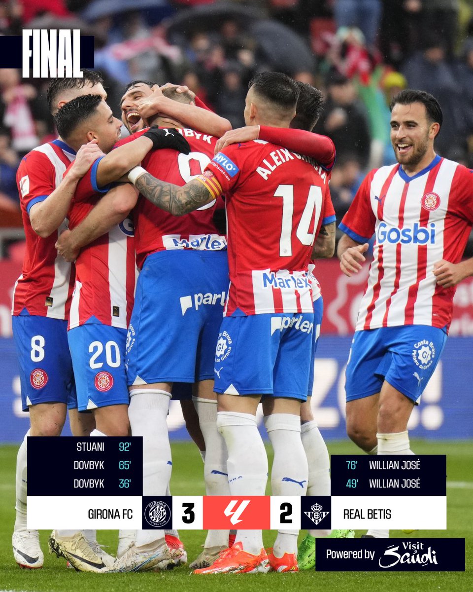 FINAL #GironaRealBetis 3-2

❤️ ¡El @GironaFC se lleva la victoria en un PARTIDAZO!

#LALIGAEASPORTS | #ResultsByVisitSaudi