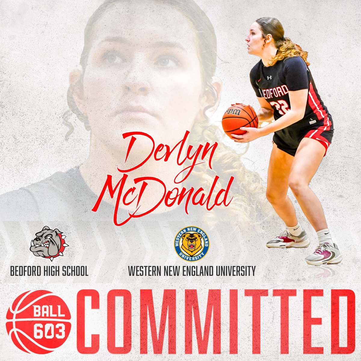 Upon graduating from Bedford HS this spring, Devlyn McDonald will continue her playing career at Western New England U in Springfield, Mass. A 2X State Champion, Devlyn plans to major in Health Sciences while playing for the D-III Golden Bears. #Ball603committed @WNE_GoldenBears