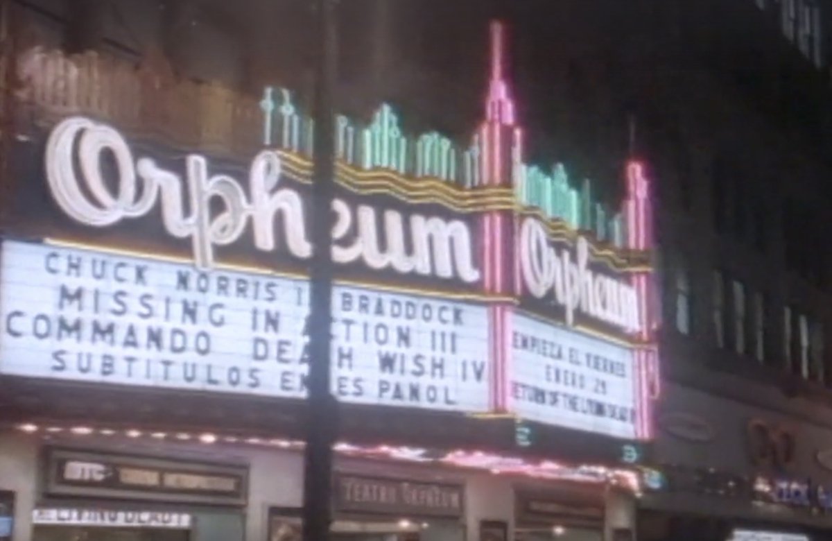 Not a bad weekend to see everything playing at the movies! Braddock: Missing In Action III Commando Death Wish 4: The Crackdown Return of the Living Dead II Marquee spotted in The Glass Jungle (1988)