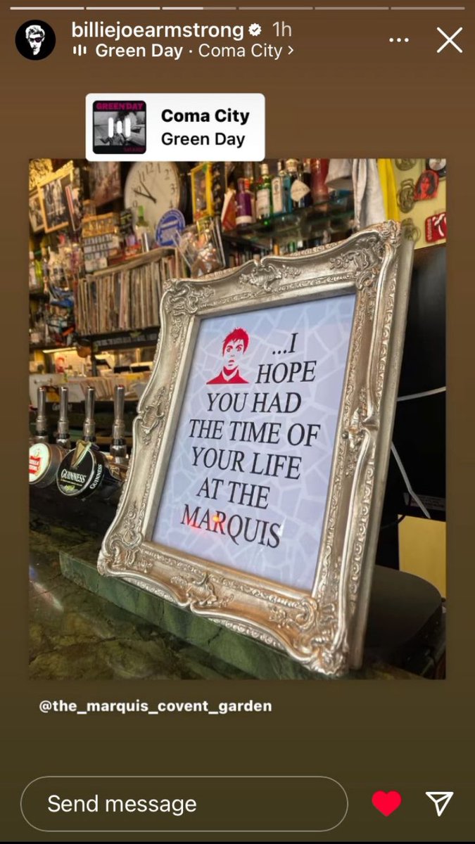 Yes ladies & gents!! 💃🕺🏻🪩💥 My brother made this artwork and framed it for my mates music pub The Marquis in Covent Garden! In honour of Green Day playing a gig there recently! @TheMarquisCG Billie Joe Armstrong shared it on his Instagram last night! So far it’s had 2.7…