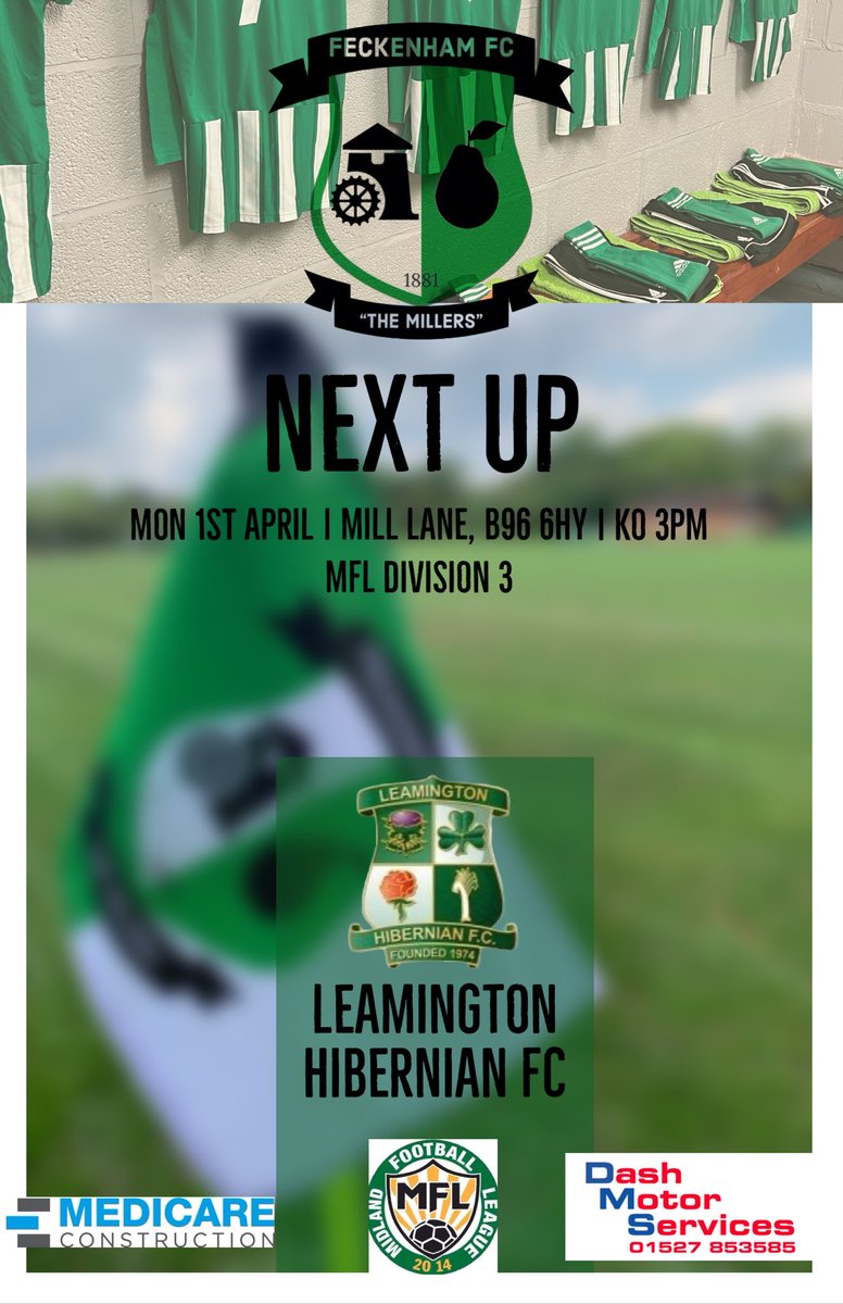 🟢⚽️⚫️ Next Up ⚫️⚽️🟢 Tomorrow sees part 2 of our Bank Holiday fixtures against @LeamHibs1stTeam. Come on down and get behind The Millers! Details below 👇 🗓️ Mon 1st April ⏰ 3pm 🏟️ Mill Lane, B96 6HY 💷Free 🍺 Bar open! @MidlandLeague #UTM