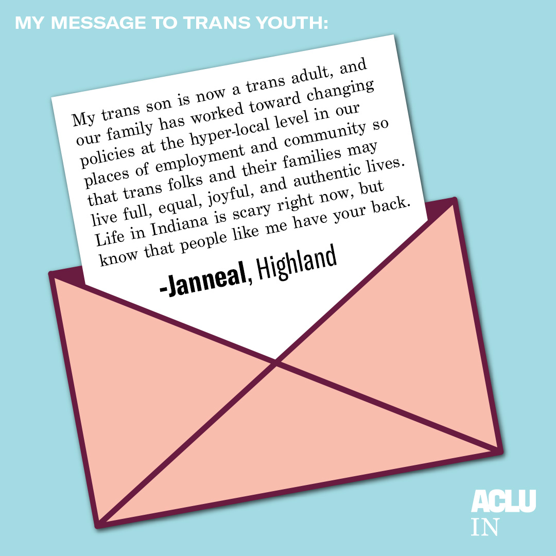 Today is #TransDayOfVisibility — a day we celebrate our trans and gender non-conforming community. 🏳️‍⚧️

We asked Hoosiers to write messages of hope to trans youth to let them know they're loved &amp; supported. Here are some of the messages you wrote. ✏️

aclu-in.org/en/news/hoosie…